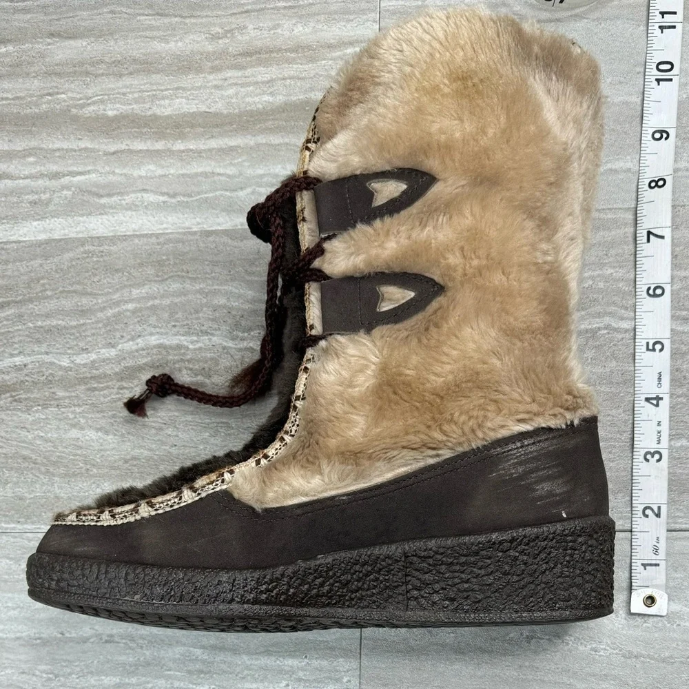 Snowland Vintage Faux Shearling Wedge Heel Mid Snowboots Womens Size 6